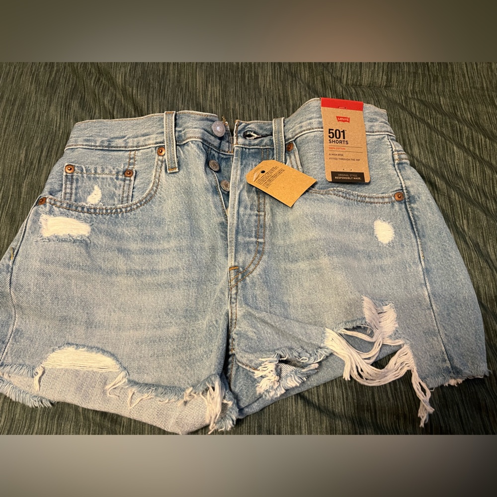 Levi's Blue Denim Shorts with Frayed Hem